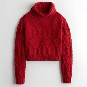 HOLLISTER Red Cable Knit Turtleneck Sweater